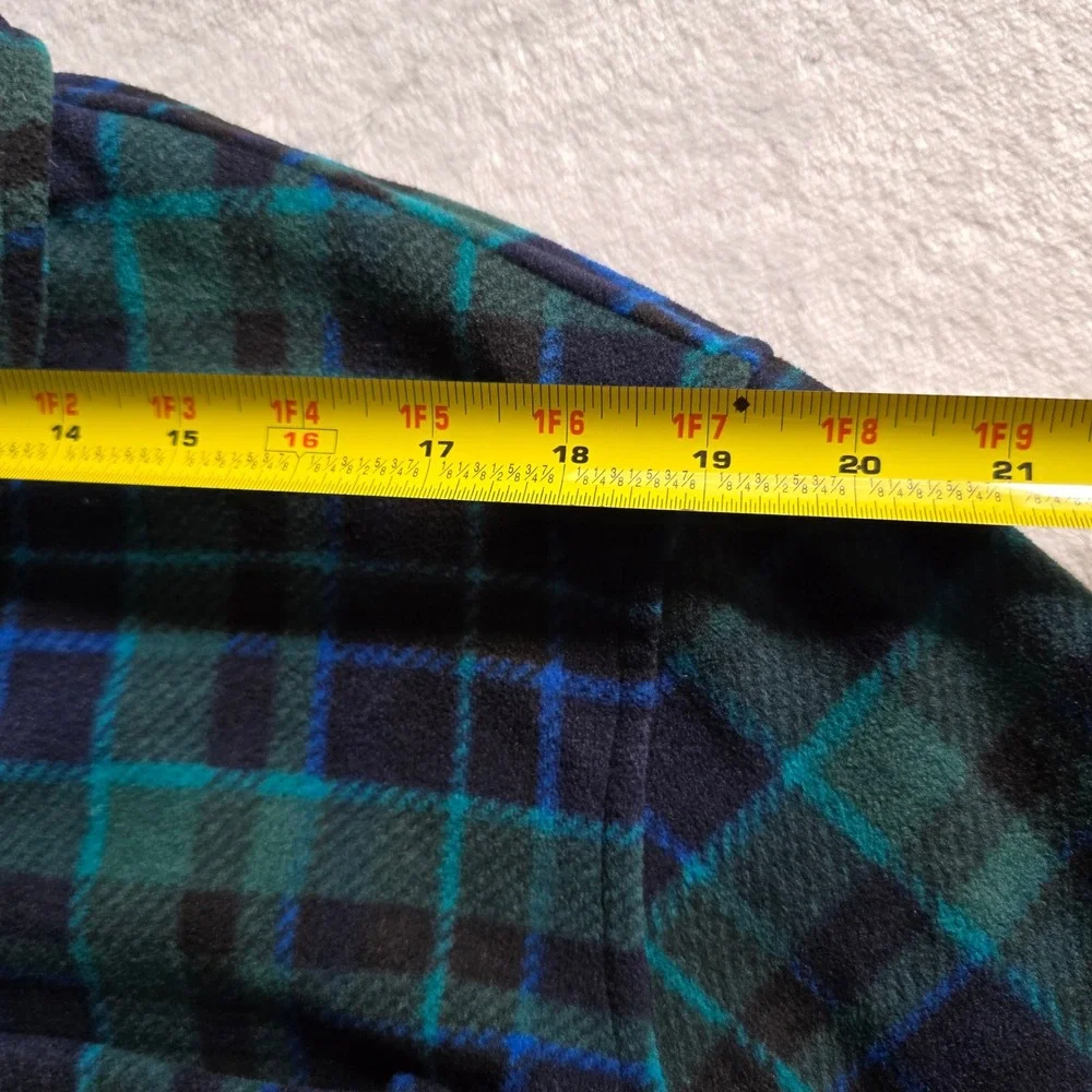 Eddie Bauer‎ Womens Microfleece Button Up Shirt Plaid Teal Navy Blue Medium M